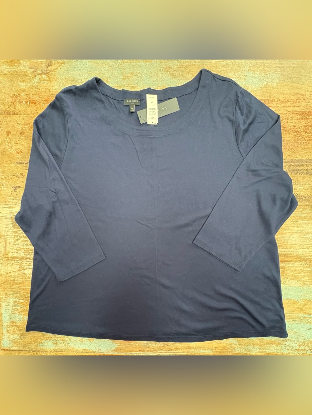 Talbots Navy 3/4 Length Sleeve Scoop Neck Tee